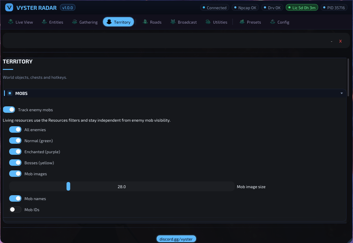 Vyster Radar — resources view